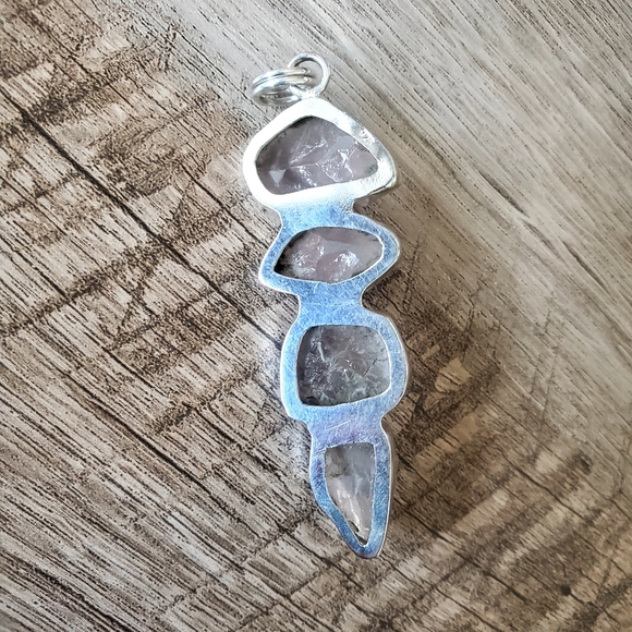 Natural Rough Rose Quartz Gemstones Set in 925 Sterling Silver Pendant, NWT - Picture 8 of 16